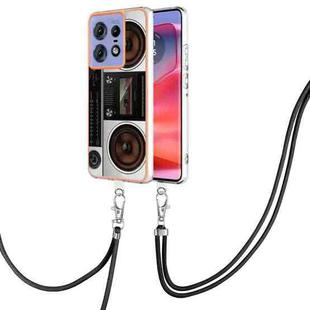 For Motorola Edge 50 Pro Electroplating Dual-side IMD Phone Case with Lanyard(Retro Radio)