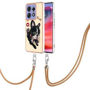 For Motorola Edge 50 Pro Electroplating Dual-side IMD Phone Case with Lanyard(Lucky Dog)