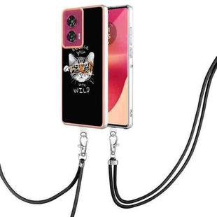 For Motorola Edge 50 Fusion Electroplating Dual-side IMD Phone Case with Lanyard(Natural Growth)