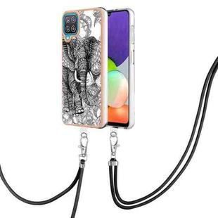 For Samsung Galaxy A12 Electroplating Dual-side IMD Phone Case with Lanyard(Totem Elephant)