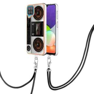 For Samsung Galaxy A12 Electroplating Dual-side IMD Phone Case with Lanyard(Retro Radio)