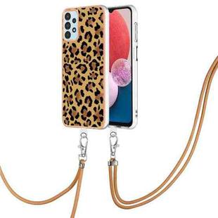 For Samsung Galaxy A13 4G Electroplating Dual-side IMD Phone Case with Lanyard(Leopard Print)