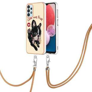 For Samsung Galaxy A13 4G Electroplating Dual-side IMD Phone Case with Lanyard(Lucky Dog)