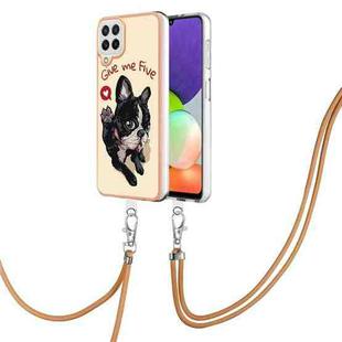 For Samsung Galaxy A22 4G EU Version Electroplating Dual-side IMD Phone Case with Lanyard(Lucky Dog)