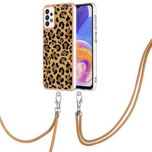 For Samsung Galaxy A73 5G Electroplating Dual-side IMD Phone Case with Lanyard(Leopard Print)