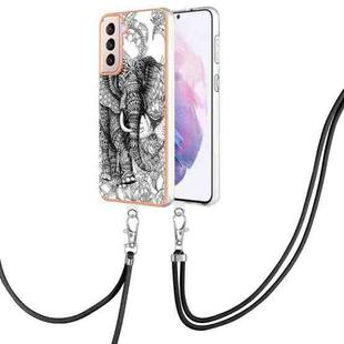 For Samsung Galaxy S21+ 5G Electroplating Dual-side IMD Phone Case with Lanyard(Totem Elephant)
