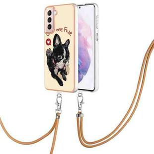 For Samsung Galaxy S21+ 5G Electroplating Dual-side IMD Phone Case with Lanyard(Lucky Dog)