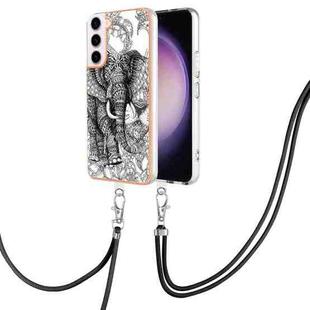 For Samsung Galaxy S23 5G Electroplating Dual-side IMD Phone Case with Lanyard(Totem Elephant)