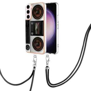 For Samsung Galaxy S23 5G Electroplating Dual-side IMD Phone Case with Lanyard(Retro Radio)