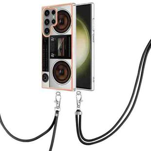 For Samsung Galaxy S23 Ultra 5G Electroplating Dual-side IMD Phone Case with Lanyard(Retro Radio)