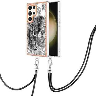 For Samsung Galaxy S24 Ultra 5G Electroplating Dual-side IMD Phone Case with Lanyard(Totem Elephant)