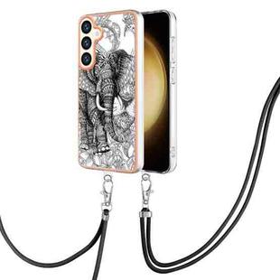 For Samsung Galaxy S24+ 5G Electroplating Dual-side IMD Phone Case with Lanyard(Totem Elephant)