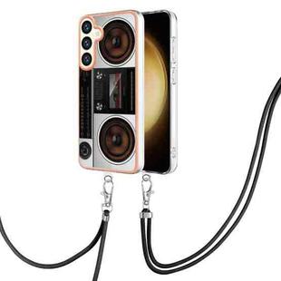 For Samsung Galaxy S24+ 5G Electroplating Dual-side IMD Phone Case with Lanyard(Retro Radio)