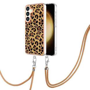 For Samsung Galaxy S24 5G Electroplating Dual-side IMD Phone Case with Lanyard(Leopard Print)