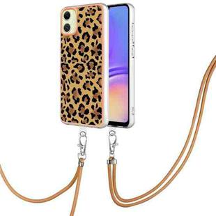 For Samsung Galaxy A05 Electroplating Dual-side IMD Phone Case with Lanyard(Leopard Print)