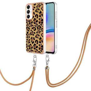 For Samsung Galaxy A05s Electroplating Dual-side IMD Phone Case with Lanyard(Leopard Print)