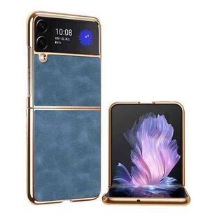 For Samsung Galaxy Z Flip4 Electroplated Lambskin Folding Phone Case(Navy Blue)