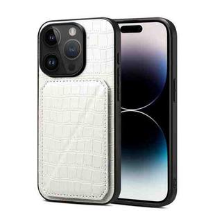 For iPhone 15 Pro Imitation Crocodile Leather Back Phone Case with Holder(White)
