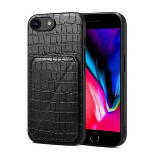 For iPhone SE 2022 / 2020 / 8 / 7 Imitation Crocodile Leather Back Phone Case with Holder(Black)