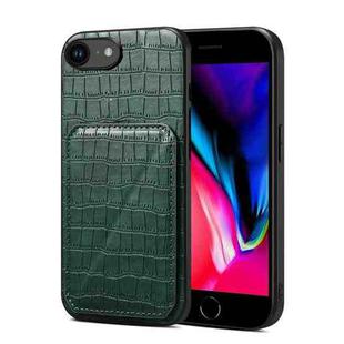 For iPhone SE 2022 / 2020 / 8 / 7 Imitation Crocodile Leather Back Phone Case with Holder(Green)