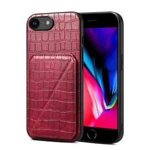 For iPhone SE 2022 / 2020 / 8 / 7 Imitation Crocodile Leather Back Phone Case with Holder(Rose Red)