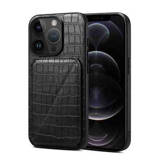 For iPhone 12 Pro Max Imitation Crocodile Leather Back Phone Case with Holder(Black)