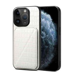 For iPhone 11 Pro Imitation Crocodile Leather Back Phone Case with Holder(White)