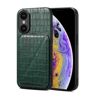 For iPhone XS / X Imitation Crocodile Leather Back Phone Case with Holder(Green)