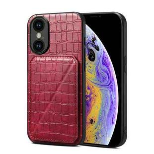 For iPhone XS / X Imitation Crocodile Leather Back Phone Case with Holder(Rose Red)