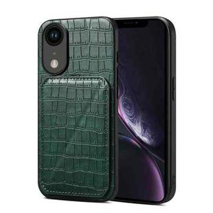 For iPhone XR Imitation Crocodile Leather Back Phone Case with Holder(Green)
