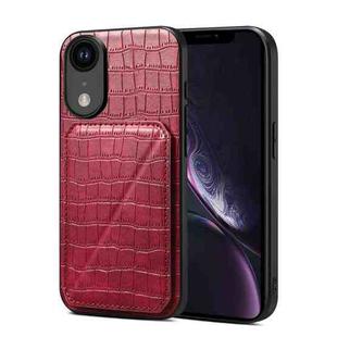 For iPhone XR Imitation Crocodile Leather Back Phone Case with Holder(Rose Red)