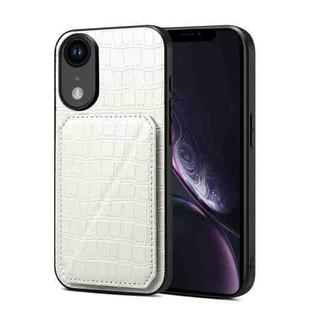 For iPhone XR Imitation Crocodile Leather Back Phone Case with Holder(White)