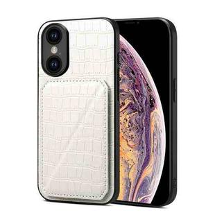 For iPhone XS Max Imitation Crocodile Leather Back Phone Case with Holder(White)