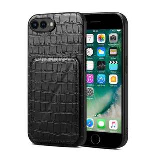 For iPhone 8 Plus / 7 Plus Imitation Crocodile Leather Back Phone Case with Holder(Black)