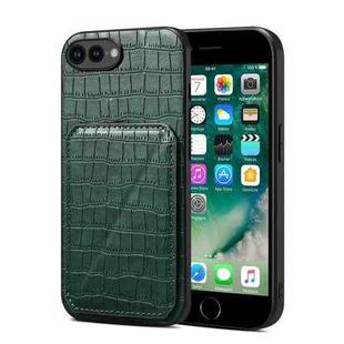 For iPhone 8 Plus / 7 Plus Imitation Crocodile Leather Back Phone Case with Holder(Green)