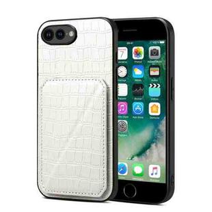For iPhone 8 Plus / 7 Plus Imitation Crocodile Leather Back Phone Case with Holder(White)