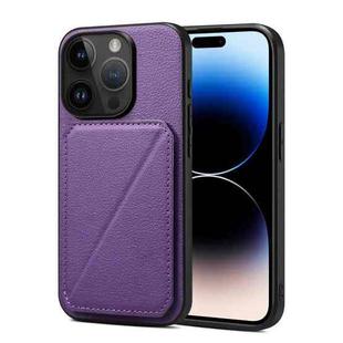 For iPhone 14 Pro Max Imitation Calfskin Leather Back Phone Case with Holder(Purple)