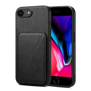 For iPhone SE 2022 / 2020 / 8 / 7 Imitation Calfskin Leather Back Phone Case with Holder(Black)
