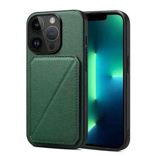 For iPhone 13 Pro Max Imitation Calfskin Leather Back Phone Case with Holder(Green)