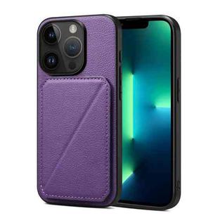 For iPhone 13 Pro Max Imitation Calfskin Leather Back Phone Case with Holder(Purple)