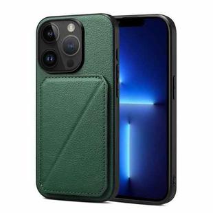 For iPhone 13 Pro Imitation Calfskin Leather Back Phone Case with Holder(Green)