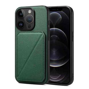 For iPhone 12 / 12 Pro Imitation Calfskin Leather Back Phone Case with Holder(Green)