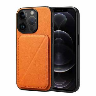 For iPhone 12 / 12 Pro Imitation Calfskin Leather Back Phone Case with Holder(Orange)