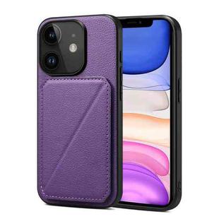 For iPhone 11 Imitation Calfskin Leather Back Phone Case with Holder(Purple)