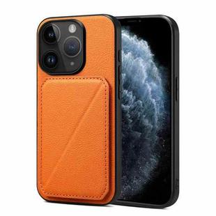 For iPhone 11 Pro Imitation Calfskin Leather Back Phone Case with Holder(Orange)