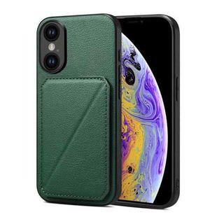 For iPhone XS / X Imitation Calfskin Leather Back Phone Case with Holder(Green)