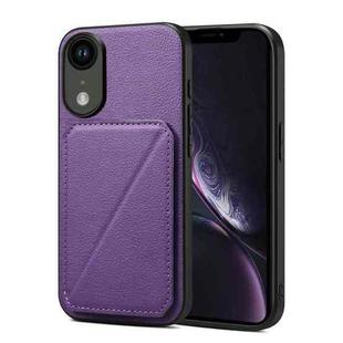 For iPhone XR Imitation Calfskin Leather Back Phone Case with Holder(Purple)