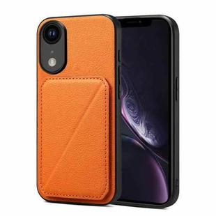 For iPhone XR Imitation Calfskin Leather Back Phone Case with Holder(Orange)