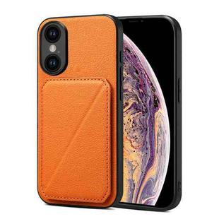 For iPhone XS Max Imitation Calfskin Leather Back Phone Case with Holder(Orange)