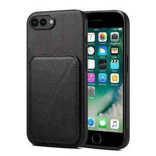 For iPhone 8 Plus / 7 Plus Imitation Calfskin Leather Back Phone Case with Holder(Black)